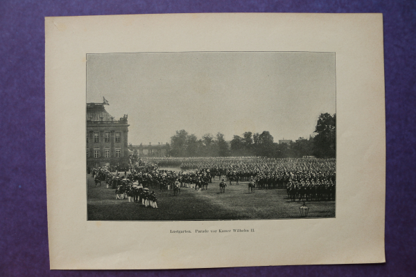 Blatt Architektur Potsdam 1898-1900 Lustgarten Parade vor Kaiser Wilhelm II Militär Pferde Soldaten Ortsansicht Brandenburg
